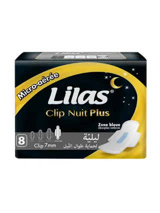 Serviette Lilas Clip Nuit plus Zone Bleu 7mm 8pcs