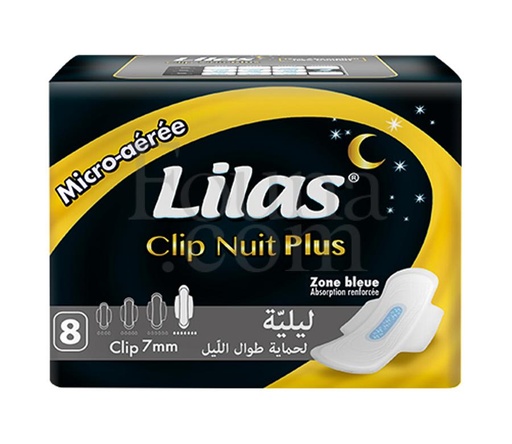 Serveitte Lilas Clip Nuit plus Zone Bleu 7mm 8 pcs